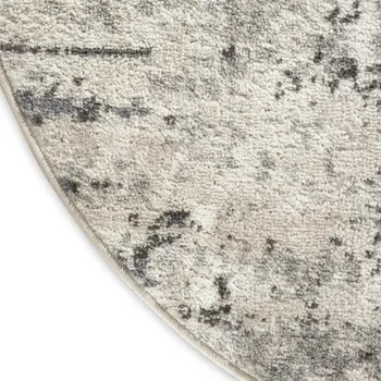 8' Gray Floral Power Loom Round Rug