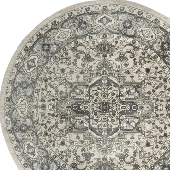 8' Blue Floral Power Loom Round Rug