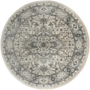 8' Blue Floral Power Loom Round Rug