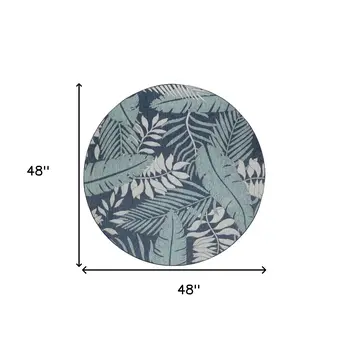4' Navy Blue Round Floral Indoor Outdoor Area Rug