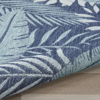 4' Navy Blue Round Floral Indoor Outdoor Area Rug