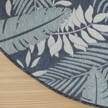 4' Navy Blue Round Floral Indoor Outdoor Area Rug