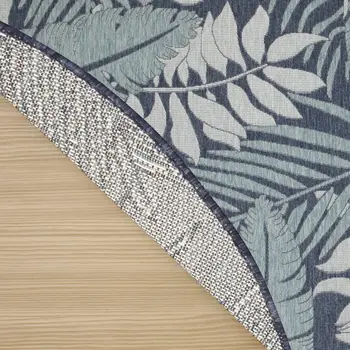 4' Navy Blue Round Floral Indoor Outdoor Area Rug