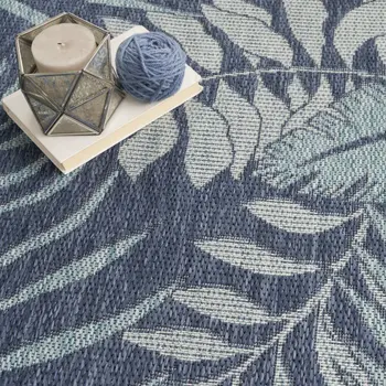 4' Navy Blue Round Floral Indoor Outdoor Area Rug