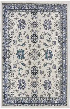 4' X 6' Ivory And Blue Floral Indoor Outdoor Area Rug
