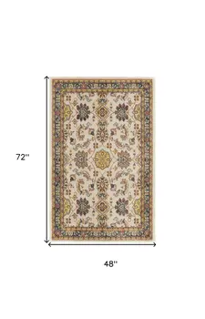 4' X 6' Ivory And Gold Floral Indoor Outdoor Area Rug