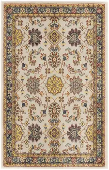 4' X 6' Ivory And Gold Floral Indoor Outdoor Area Rug