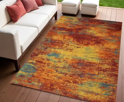 4' X 6' Flame Abstract Indoor Outdoor Area Rug