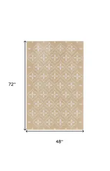 4' X 6' Beige And Ivory Geometric Indoor Outdoor Area Rug