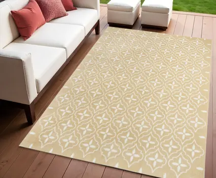 4' X 6' Beige And Ivory Geometric Indoor Outdoor Area Rug