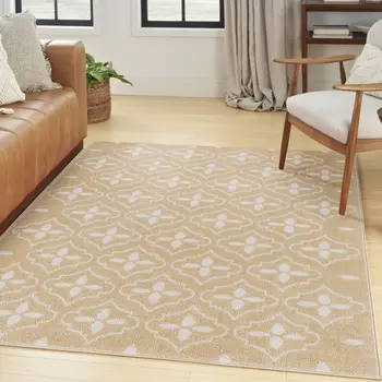 4' X 6' Beige And Ivory Geometric Indoor Outdoor Area Rug