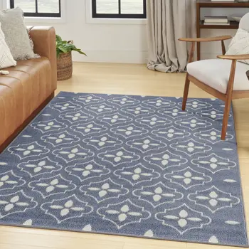 4' X 6' Blue And Ivory Geometric Indoor Outdoor Area Rug