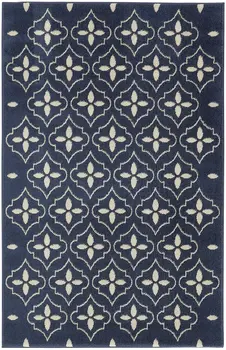 4' X 6' Navy Blue And Ivory Geometric Indoor Outdoor Area Rug