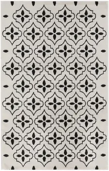 4' X 6' Ivory And Black Geometric Indoor Outdoor Area Rug