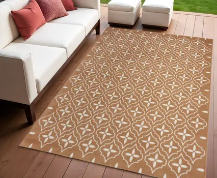 4' X 6' Copper Geometric Indoor Outdoor Area Rug