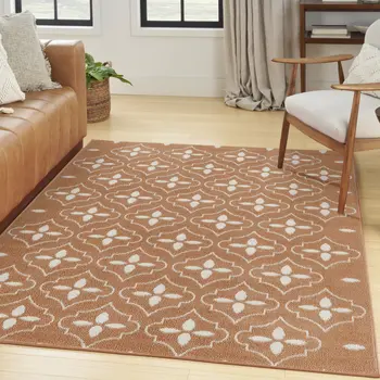 4' X 6' Copper Geometric Indoor Outdoor Area Rug