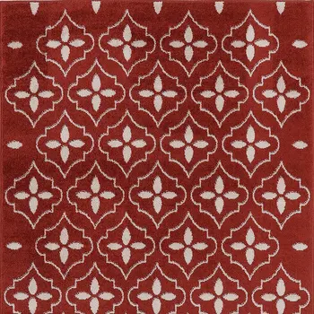 4' X 6' Brick Red And Ivory Geometric Indoor Outdoor Area Rug