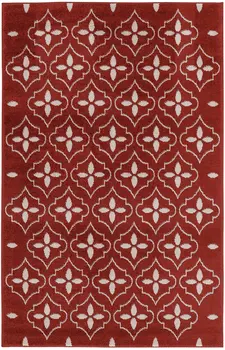 4' X 6' Brick Red And Ivory Geometric Indoor Outdoor Area Rug