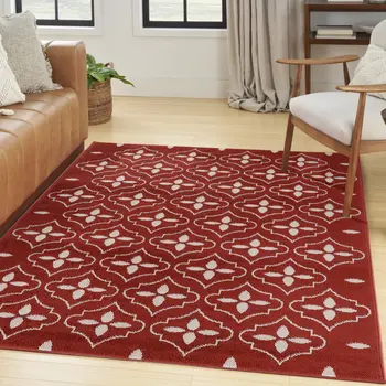 4' X 6' Brick Red And Ivory Geometric Indoor Outdoor Area Rug