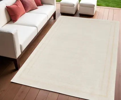 4' X 6' Ivory And Gold Indoor Outdoor Area Rug