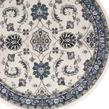 8' Ivory And Blue Round Floral Indoor Outdoor Area Rug