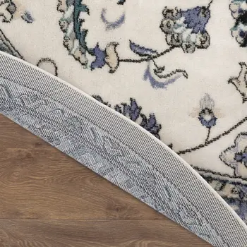 8' Ivory And Blue Round Floral Indoor Outdoor Area Rug