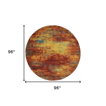 8' Flame Round Abstract Indoor Outdoor Area Rug