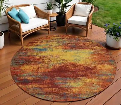8' Flame Round Abstract Indoor Outdoor Area Rug