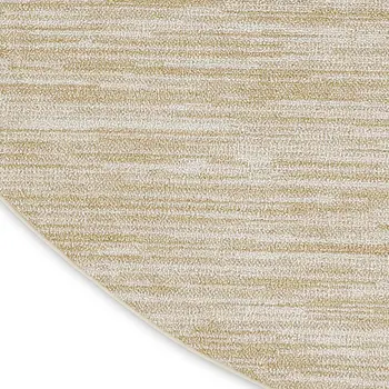 8' Ivory And Gold Round Abstract Indoor Outdoor Area Rug