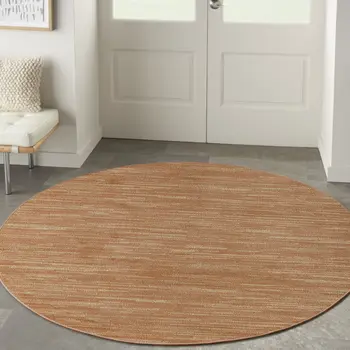 8' Rust Round Abstract Indoor Outdoor Area Rug