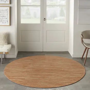 8' Rust Round Abstract Indoor Outdoor Area Rug