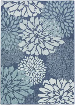 4' X 6' Navy Blue Floral Indoor Outdoor Area Rug
