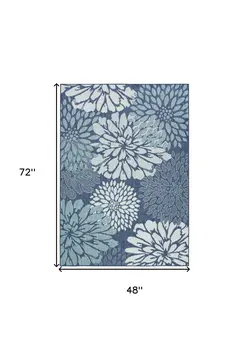 4' X 6' Navy Blue Floral Indoor Outdoor Area Rug