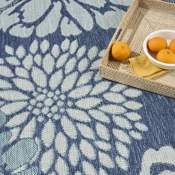 4' X 6' Navy Blue Floral Indoor Outdoor Area Rug