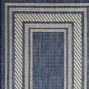 6' Denim Blue And Ivory Geometric Indoor Outdoor Runner Rug