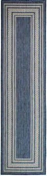 6' Denim Blue And Ivory Geometric Indoor Outdoor Runner Rug