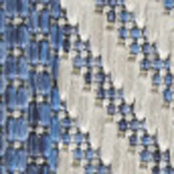 6' Denim Blue And Ivory Geometric Indoor Outdoor Runner Rug