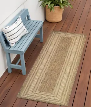6' Natural Geometric Indoor Outdoor Runner Rug