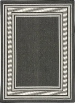 4' X 6' Black Geometric Indoor Outdoor Area Rug
