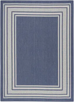 4' X 6' Navy Blue And Ivory Geometric Indoor Outdoor Area Rug