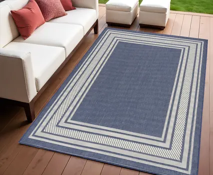 4' X 6' Navy Blue And Ivory Geometric Indoor Outdoor Area Rug