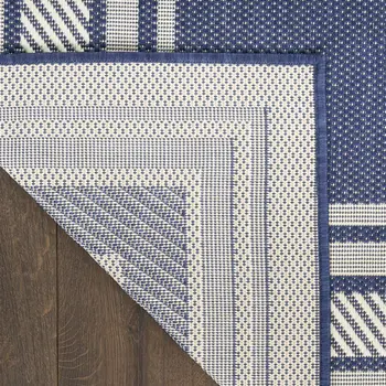 4' X 6' Navy Blue And Ivory Geometric Indoor Outdoor Area Rug