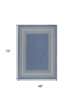 4' X 6' Denim Blue And Ivory Geometric Indoor Outdoor Area Rug