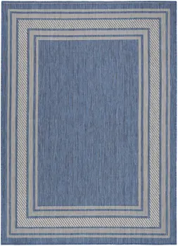 4' X 6' Denim Blue And Ivory Geometric Indoor Outdoor Area Rug