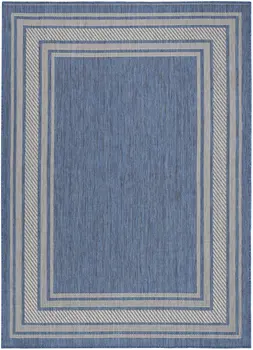4' X 6' Denim Blue And Ivory Geometric Indoor Outdoor Area Rug