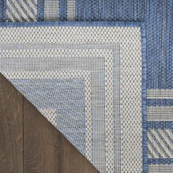 4' X 6' Denim Blue And Ivory Geometric Indoor Outdoor Area Rug