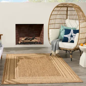4' X 6' Natural Geometric Indoor Outdoor Area Rug