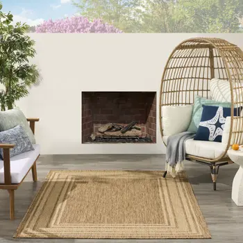 4' X 6' Natural Geometric Indoor Outdoor Area Rug
