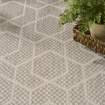 4' X 6' Gray And Beige Geometric Indoor Outdoor Area Rug