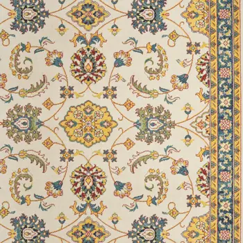 5' X 7' Ivory And Gold Floral Indoor Outdoor Area Rug